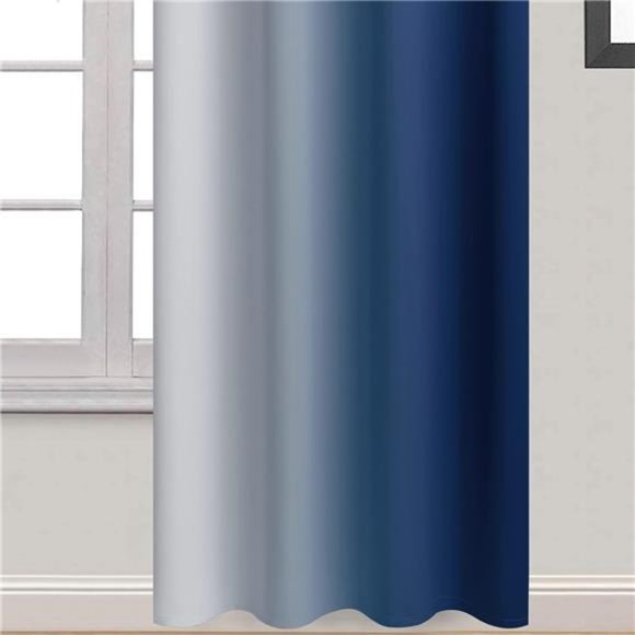 Blue and Greyish White Ombre Curtains, Room Darkening Gradient Color Curtains - Picture 4 of 6